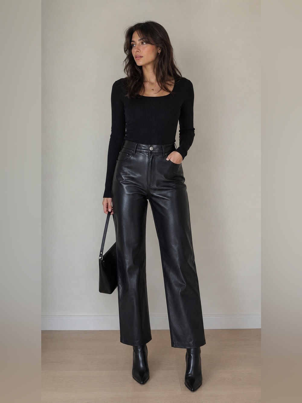 Aritzia Wilfred Melina Black Vegan Leather High-Rise Straight Leg Pant Size 8